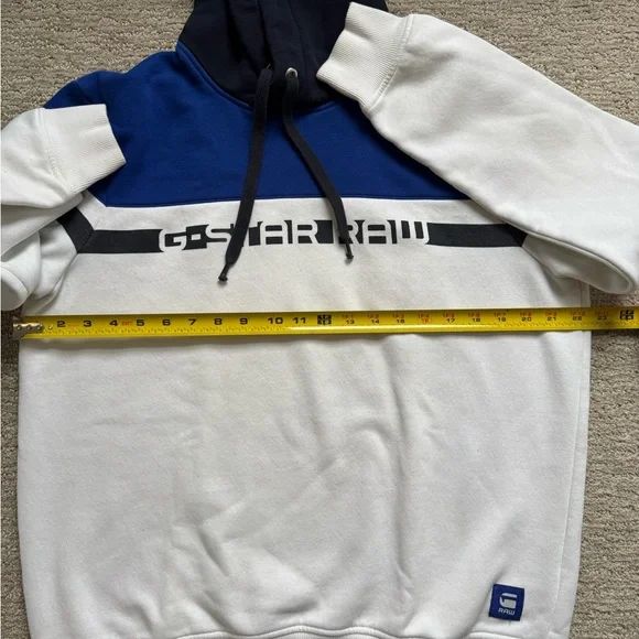 G-STAR RAW Blue & White Logo Hoodie men’s Large - Picture 6 of 6